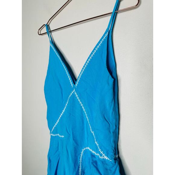 ESTEBAN CORTAZAR COLLECTIVE Aqua Hourglass White Stitch Midi Dress Size Medium - Picture 6 of 15